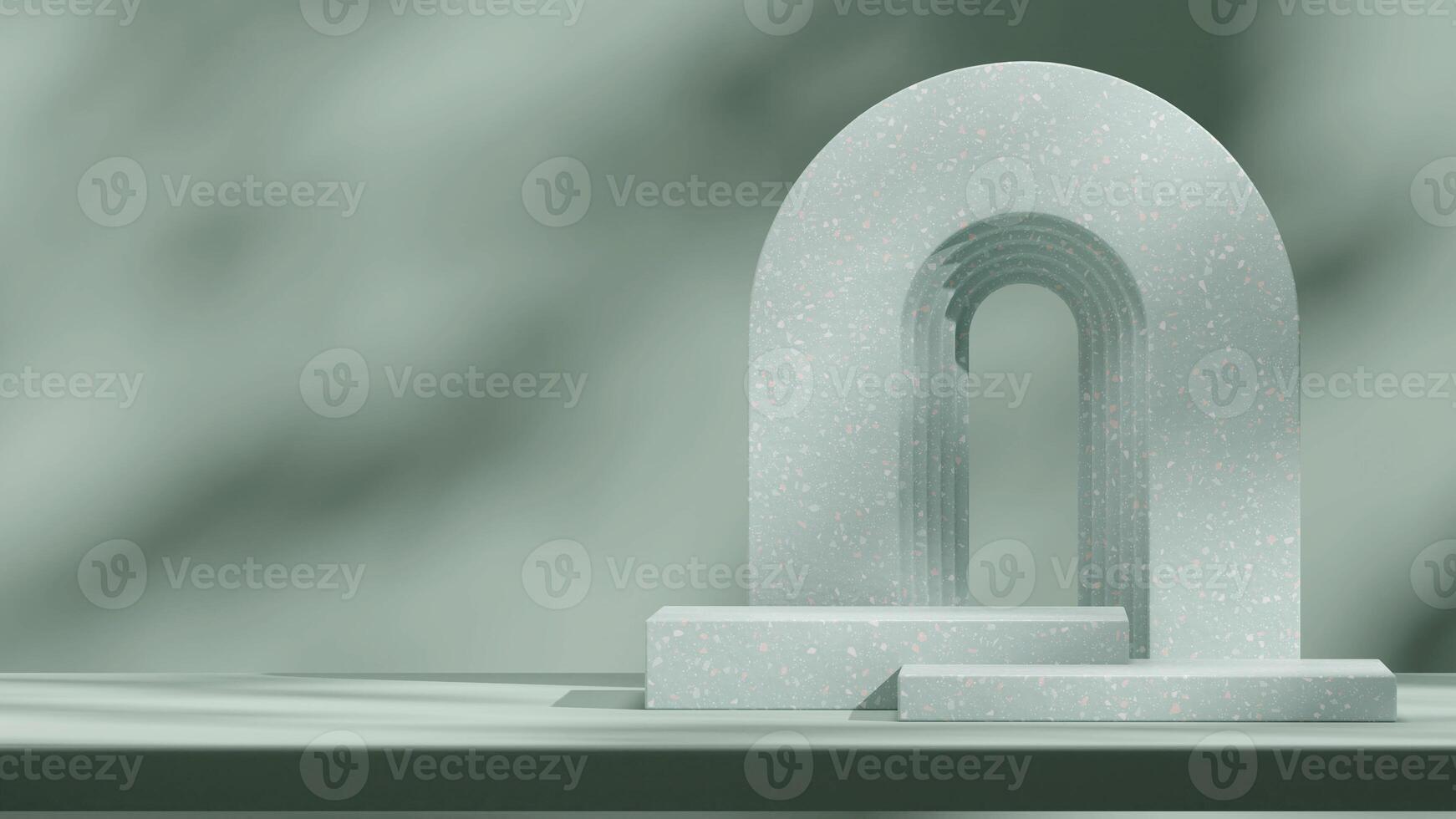 Green terrazzo texture asset minimal scene podium product in landscape layout with arch 3d rendering photo