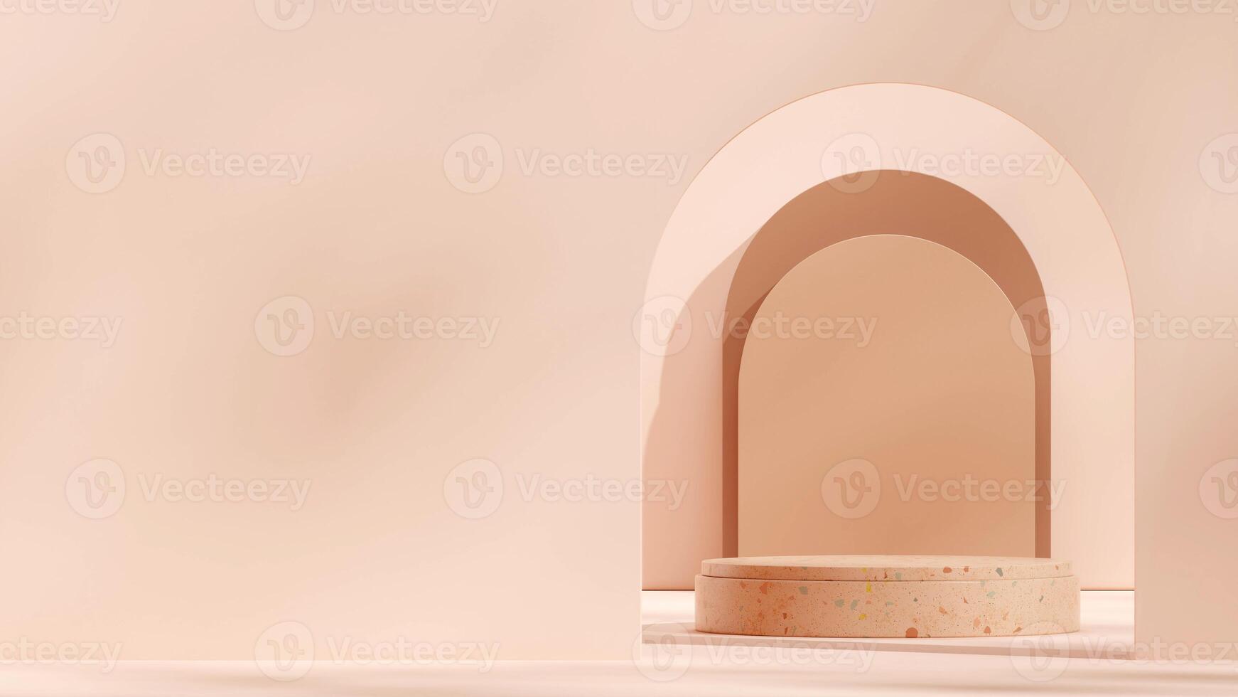 Landscape layout with brown arch background 3d render mockup space of brown terrazzo texture podium photo