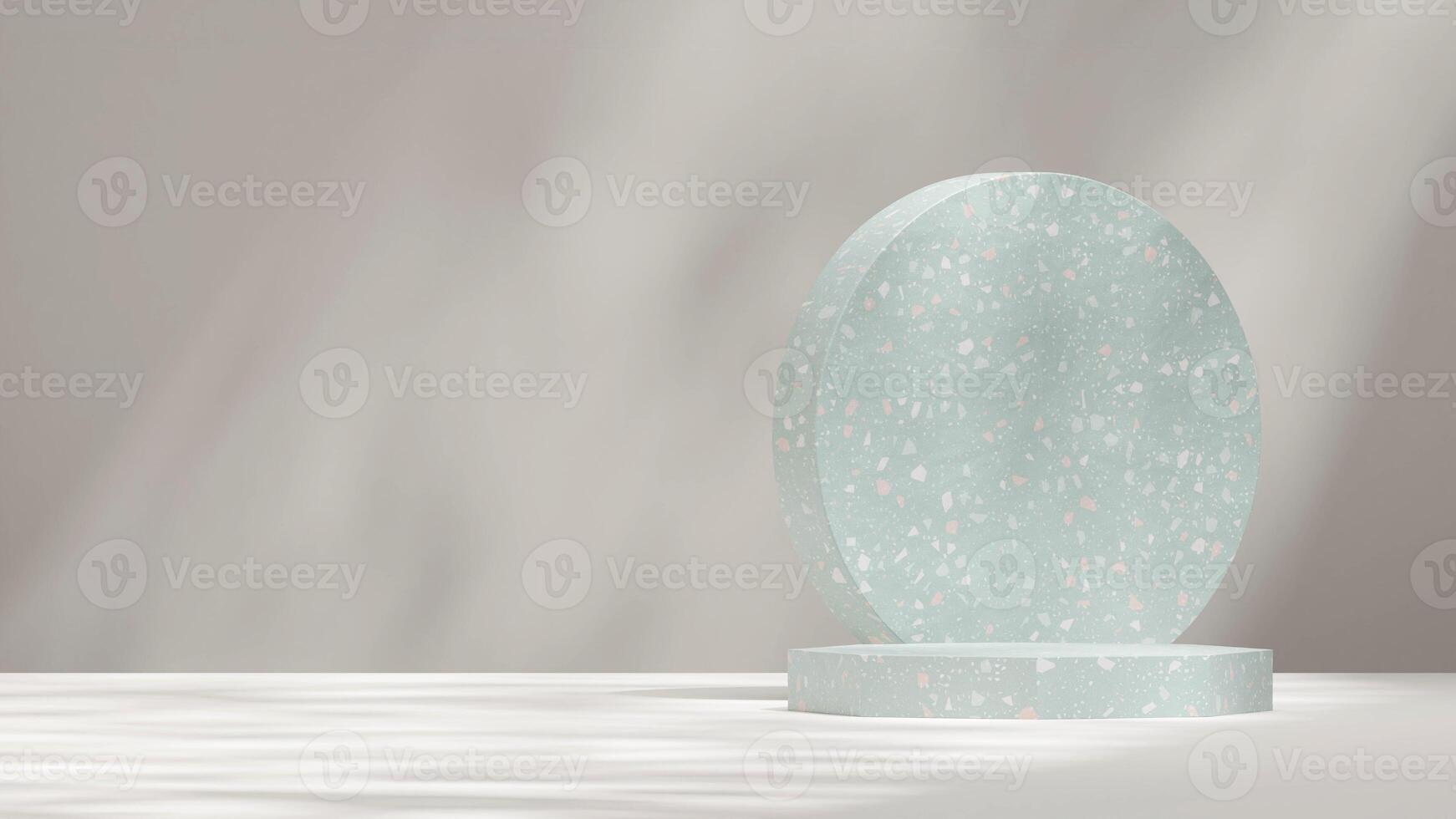 Minimal empty mockup scene 3d rendering template of green terrazzo in landscape with gobo light photo