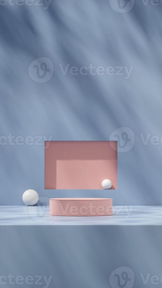 Minimal blue and pink 3d rendering template mockup podium in portrait with sphere photo