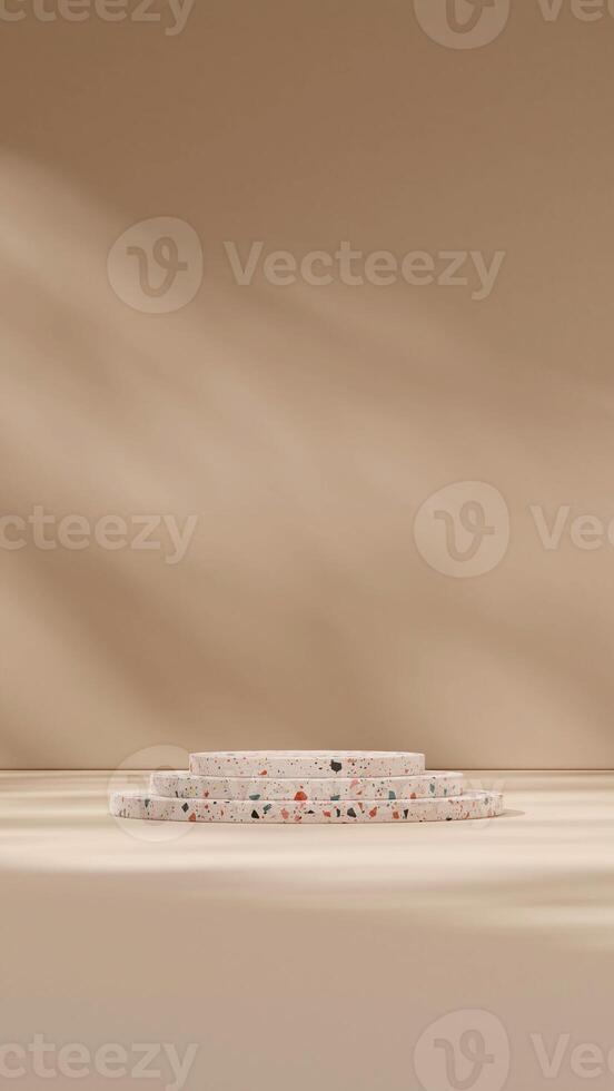 3d rendering template mockup scene colorful terrazzo texture podium in portrait with brown wall photo