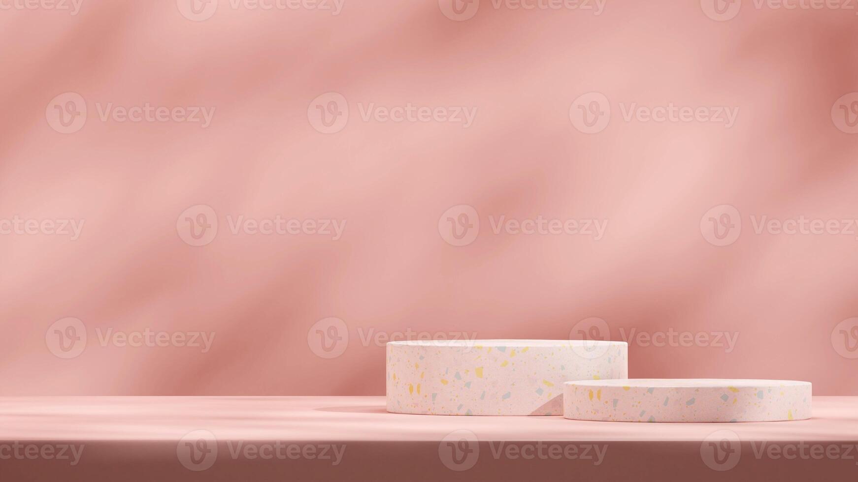 3d rendering mockup template empty pink terrazzo texture podium scene in landscape with gobo light photo