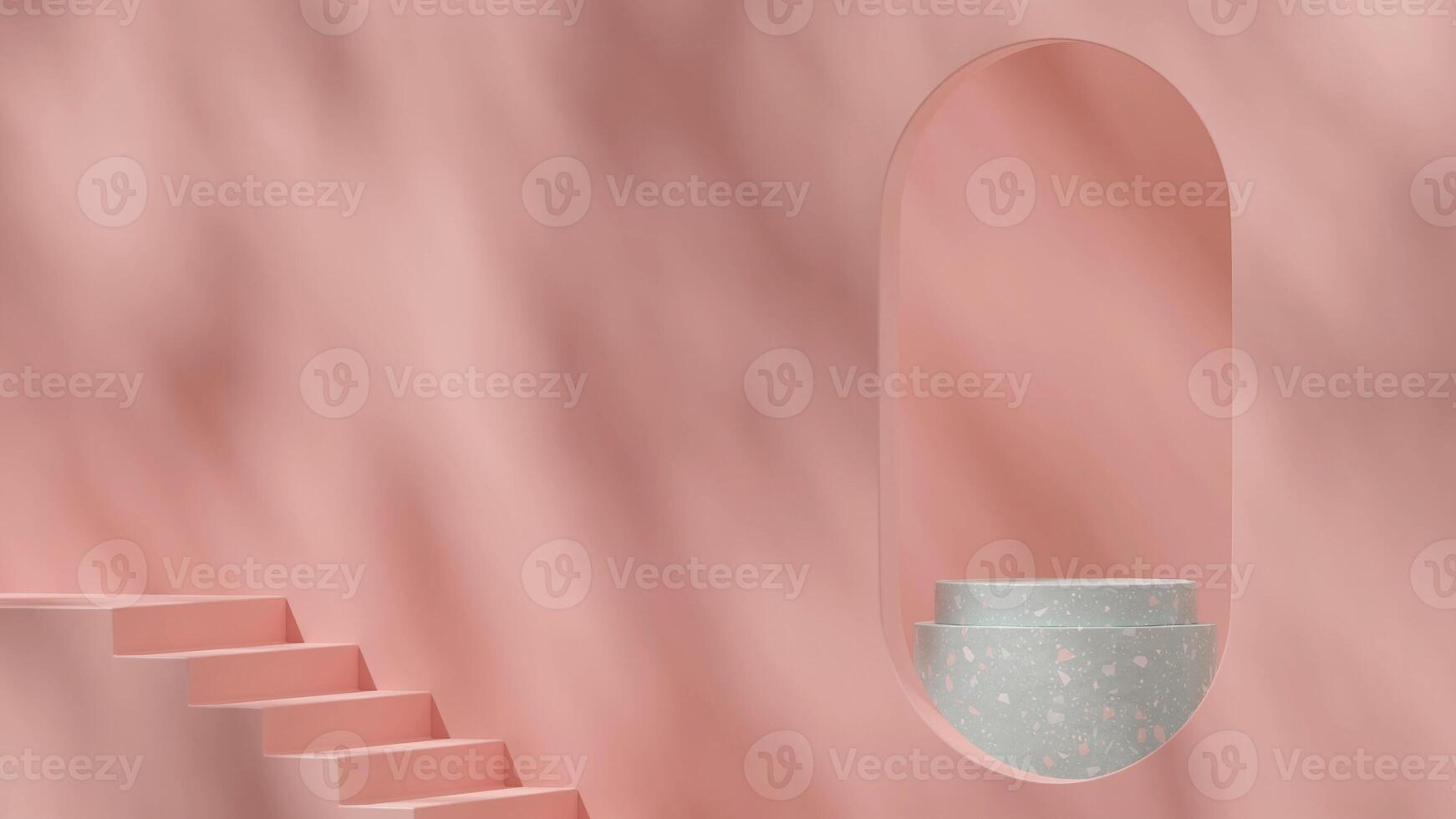 Full gobo light 3d rendering mockup scene of green terrazzo texture podium in landscape with arch photo