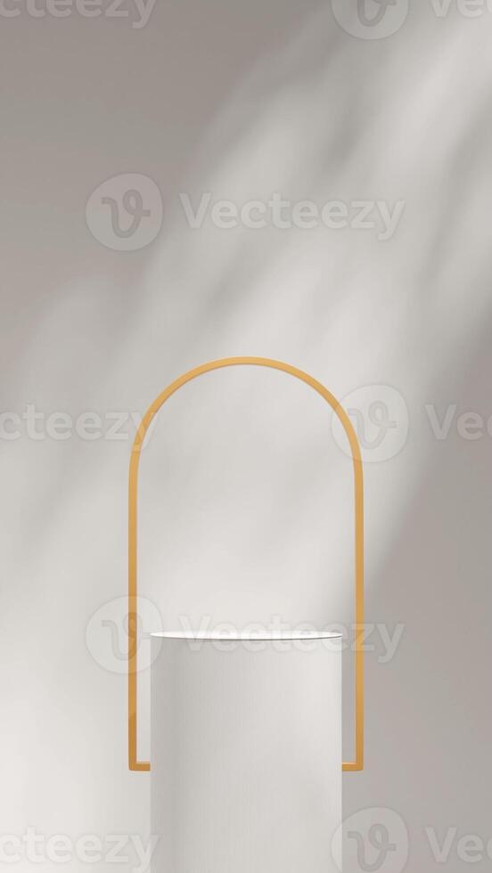 Minimal 3d rendering image mockup white podium in portrait with yellow arch backdrop photo