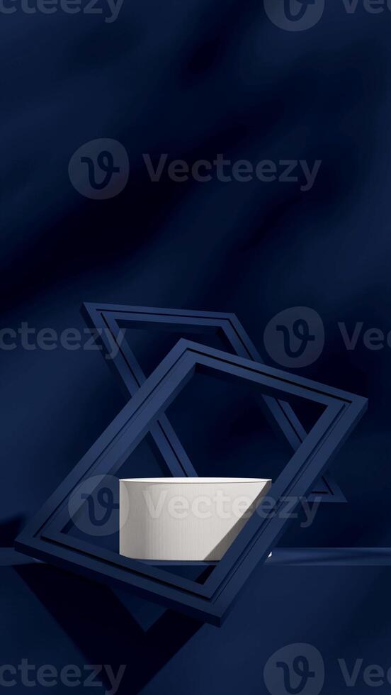 Abstract blue color geometric scene 3d rendering mockup in portrait layout with frame photo