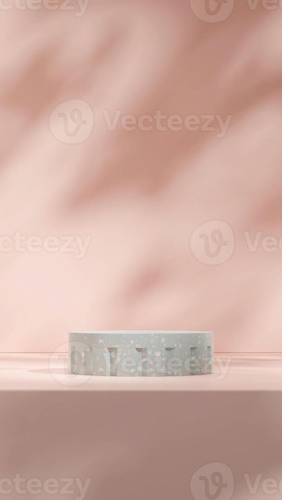 Minimal 3d rendering mockup empty scene of green terrazzo texture podium in portrait with tan wall photo