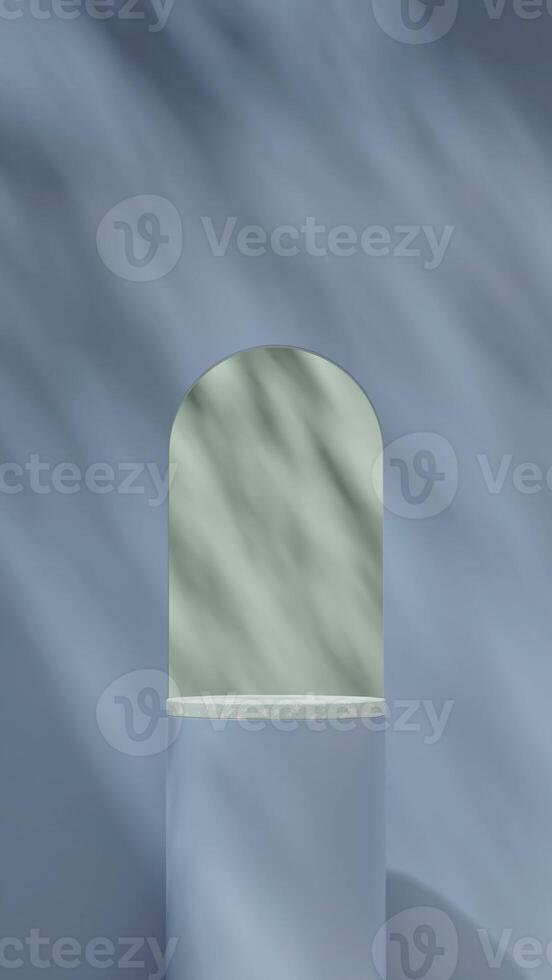 3d rendering mockup template of green terrazzo texture podium and blue painted wall in portrait photo