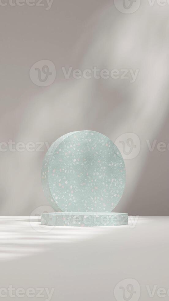 Minimal empty mockup scene 3d rendering template of green terrazzo in portrait with gobo light photo