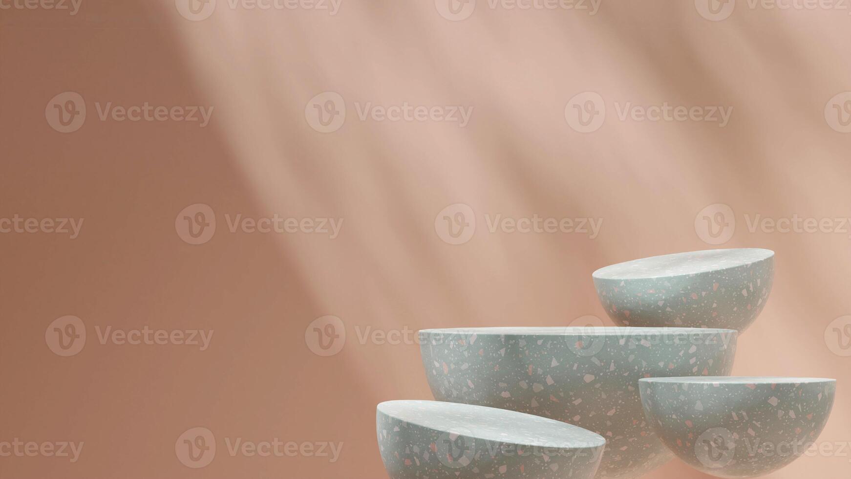 3d rendering mockup template of green terrazzo texture floating podium and brown wall in landscape photo