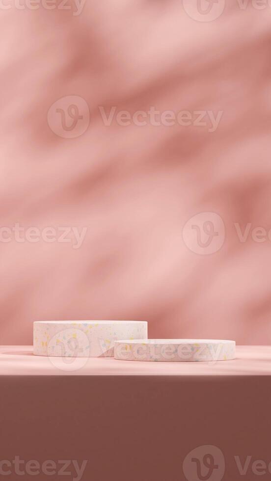 3d rendering mockup template empty pink terrazzo texture podium scene in portrait with gobo light photo
