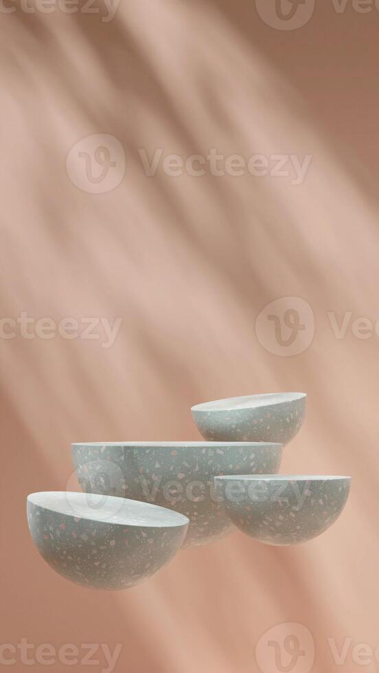 3d rendering mockup template of green terrazzo texture floating podium and brown wall in portrait photo