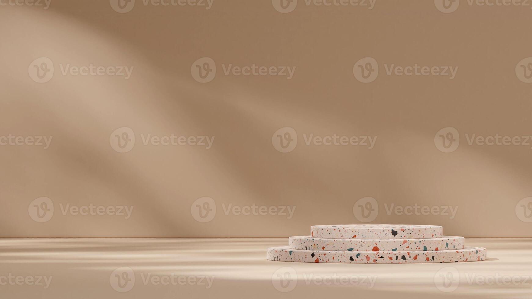3d rendering template mockup scene colorful terrazzo texture podium in landscape with brown wall photo