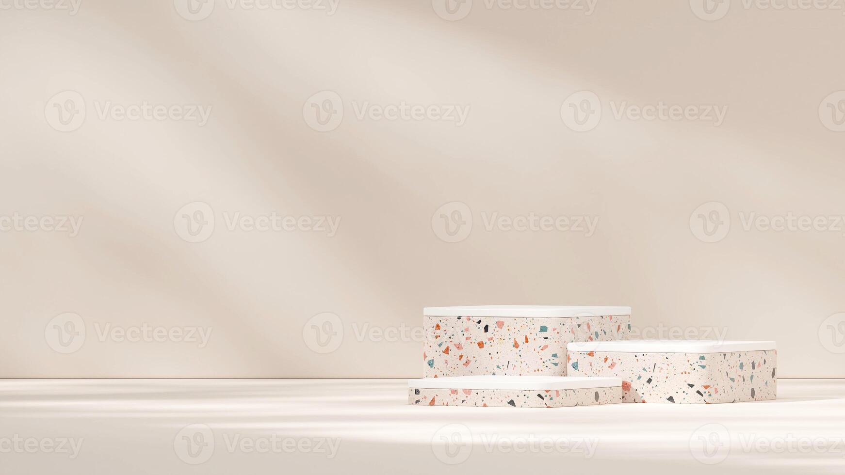 3d rendering mockup template white and terrazzo texture podium in landscape minimal simple scene photo