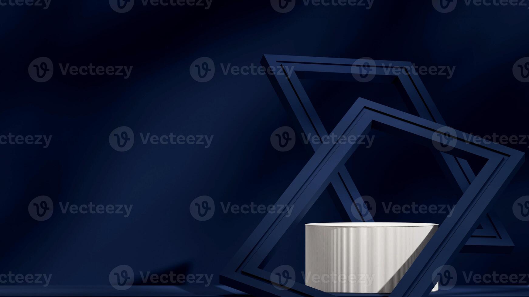 Abstract blue color geometric scene 3d rendering mockup in landscape layout with frame photo