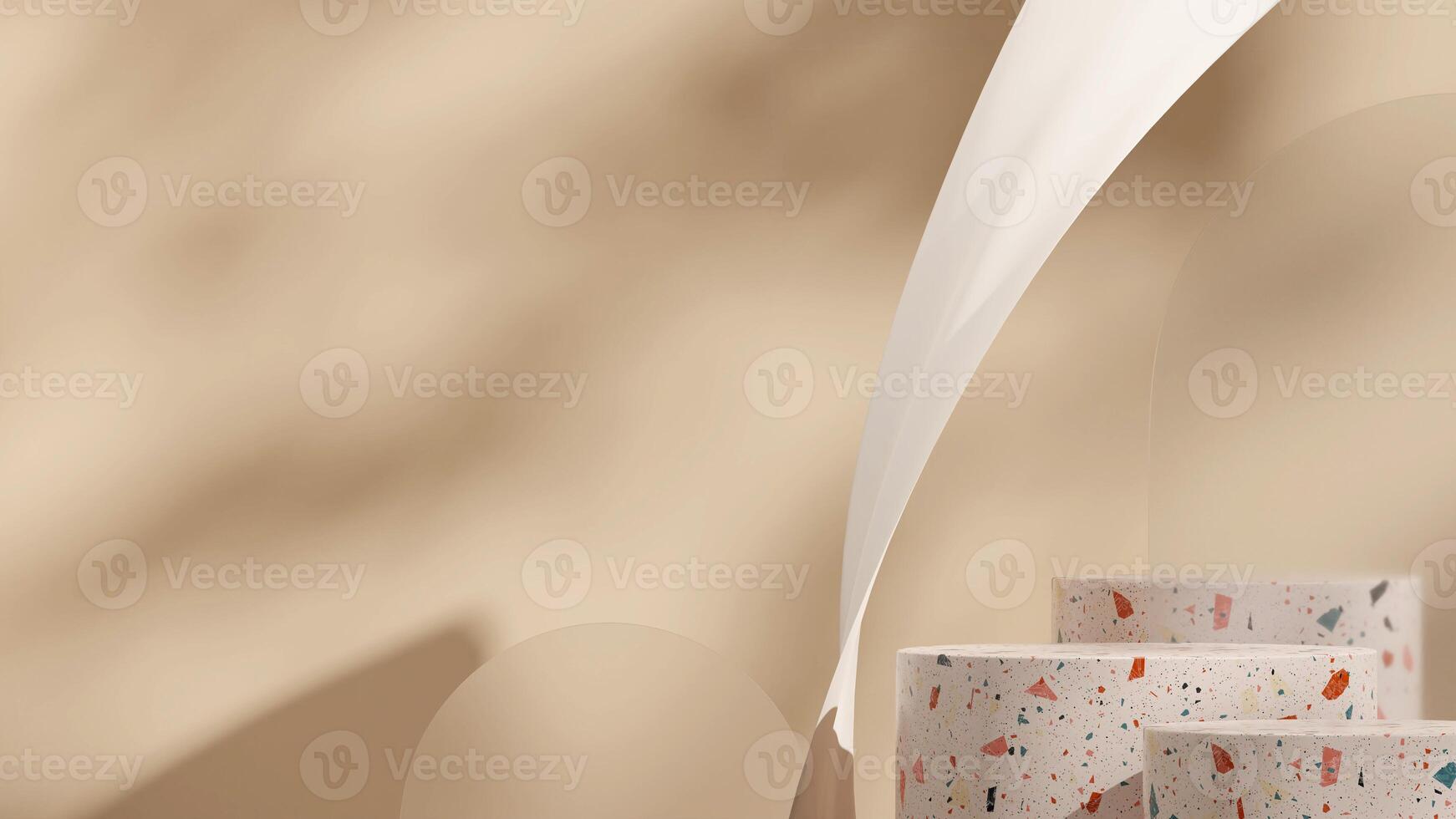 Landscape layout of white cloth and light brown wall 3d render blank space terrazzo texture podium photo