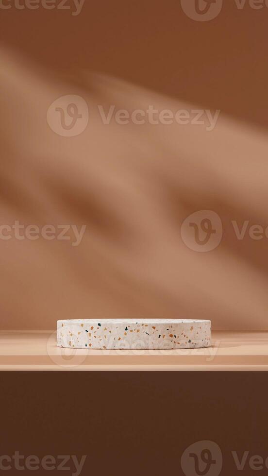 3d rendering template mockup of terrazzo texture cylinder podium in portrait with gobo light photo