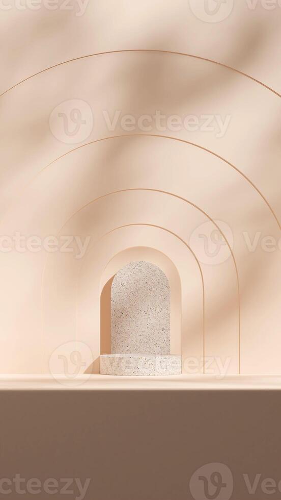 3d rendering template mockup of podium in portrait with terrazzo texture and arch background photo