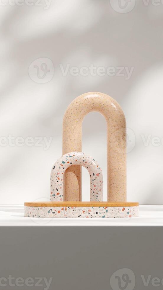 Terrazzo texture podium and backdrop 3d rendering mockup in portrait with white wall photo
