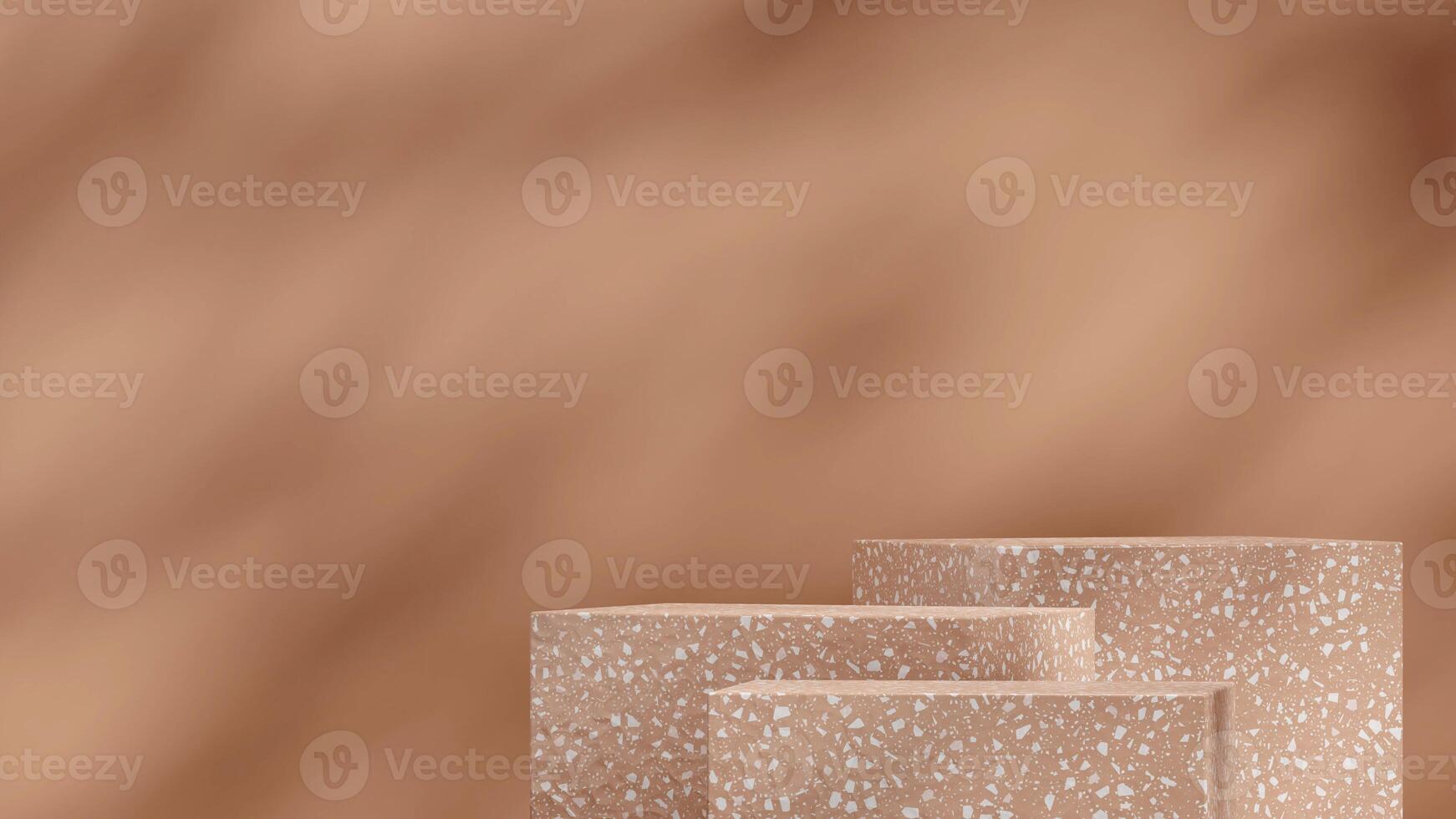 Brown terrazzo podium 3d rendering model mockup in landscape layout with gobo light background photo