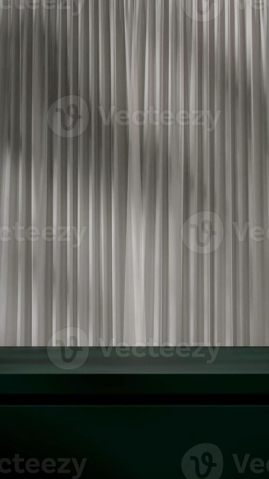 Empty scene 3d rendering mockup green table podium in portrait layout with white cloth curtain photo