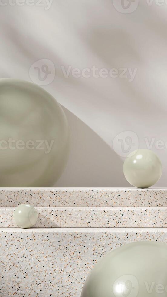 3d rendering image mockup template of terrazzo texture empty space in portrait with green sphere photo