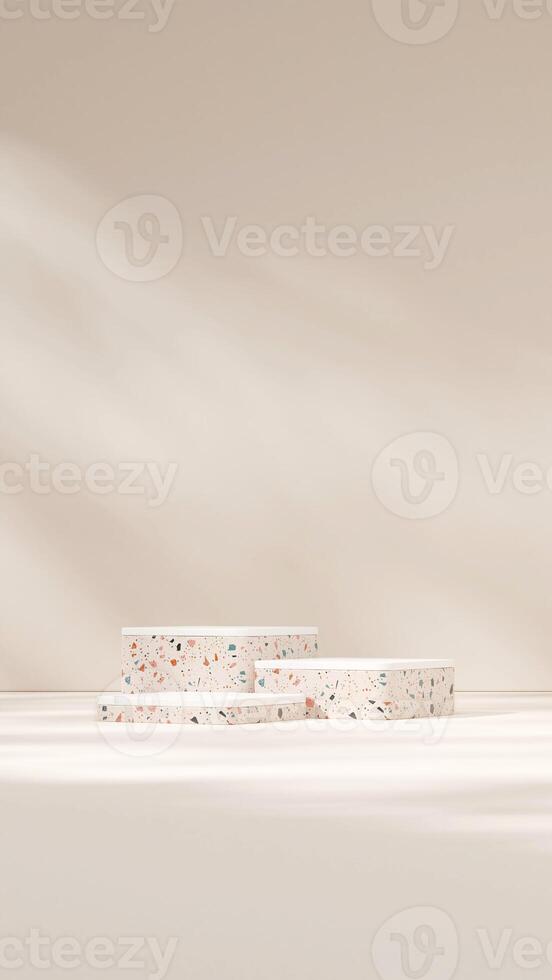 3d rendering mockup template white and terrazzo texture podium in portrait minimal simple scene photo