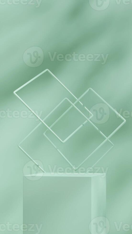 Emerald green 3d rendering mockup empty rectangular podium in square with abstract backdrop photo