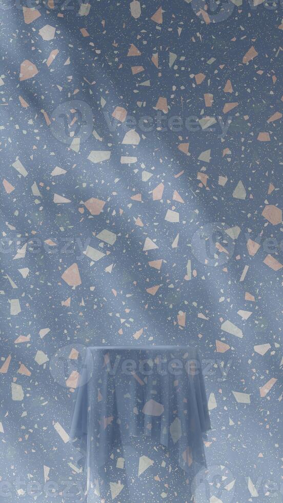 Full terrazzo pattern texture 3d rendering image mockup background of single podium in portrait photo