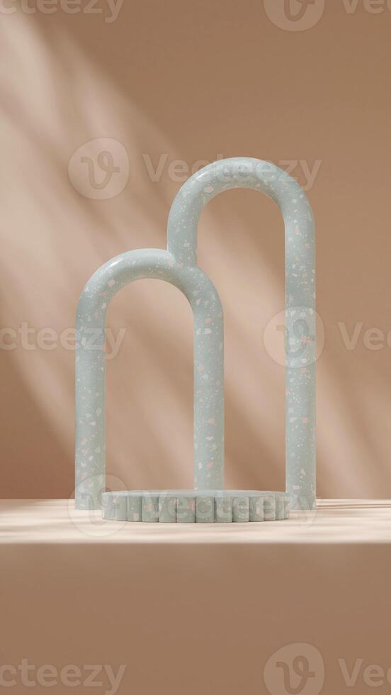 3d rendering mockup template of empty space green terrazzo texture podium in portrait with arches photo