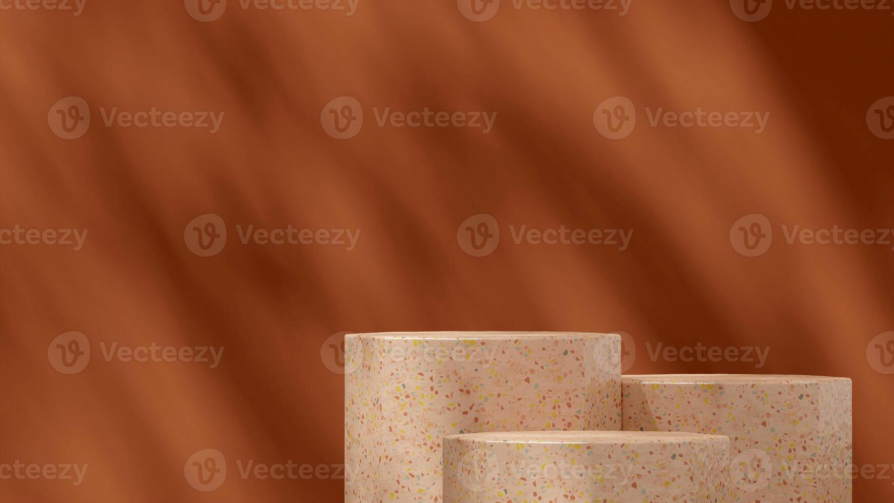 3d rendering mockup template of brown terrazzo podium in landscape with gobo light background photo