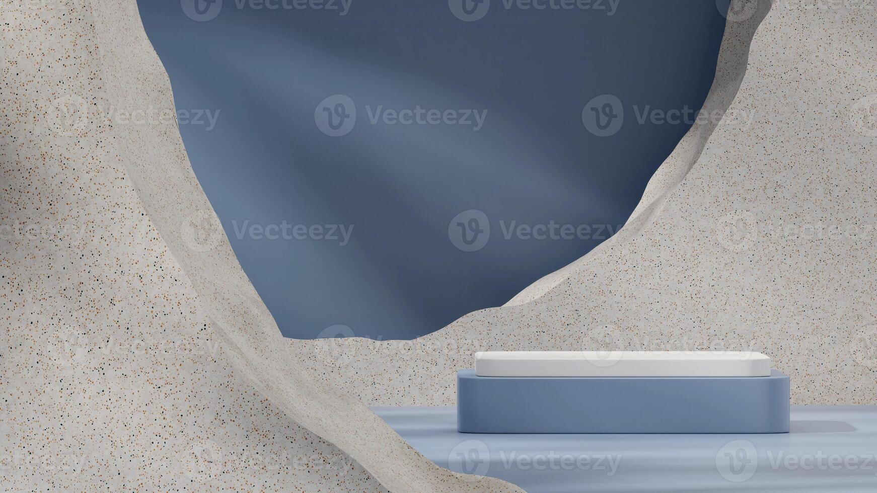 3d rendering mockup white and blue empty podium in landscape with terrazzo texture background photo