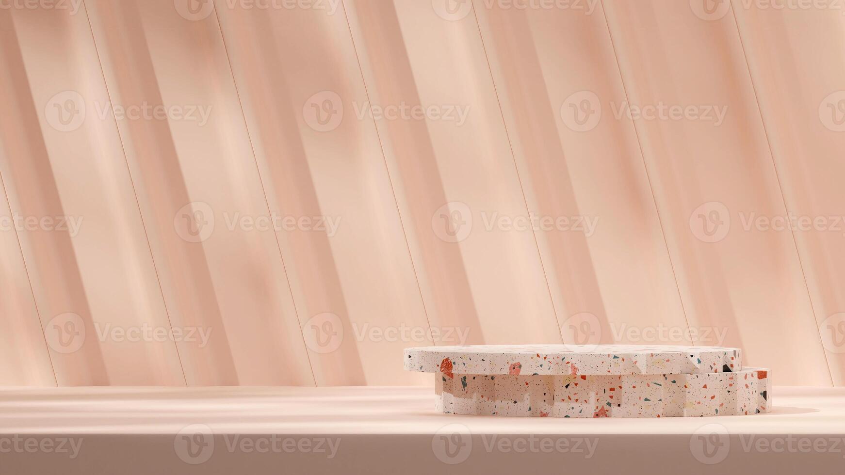 Light pink texture wall 3d rendering scene mockup colorful terrazzo texture podium in landscape photo