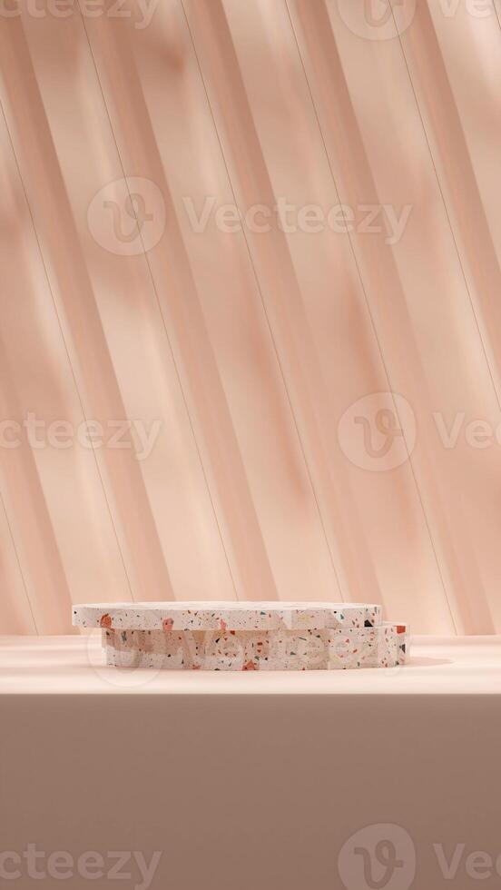 Light pink texture wall 3d rendering scene mockup colorful terrazzo texture podium in portrait photo