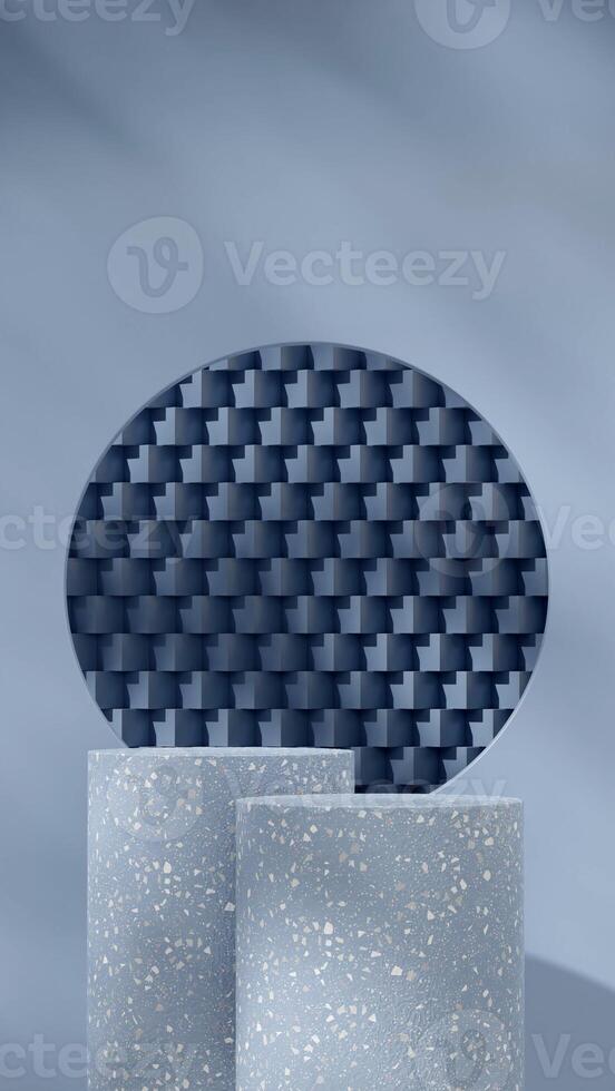 3d rendering template mockup of blue terrazzo texture podium in portrait with circle background photo