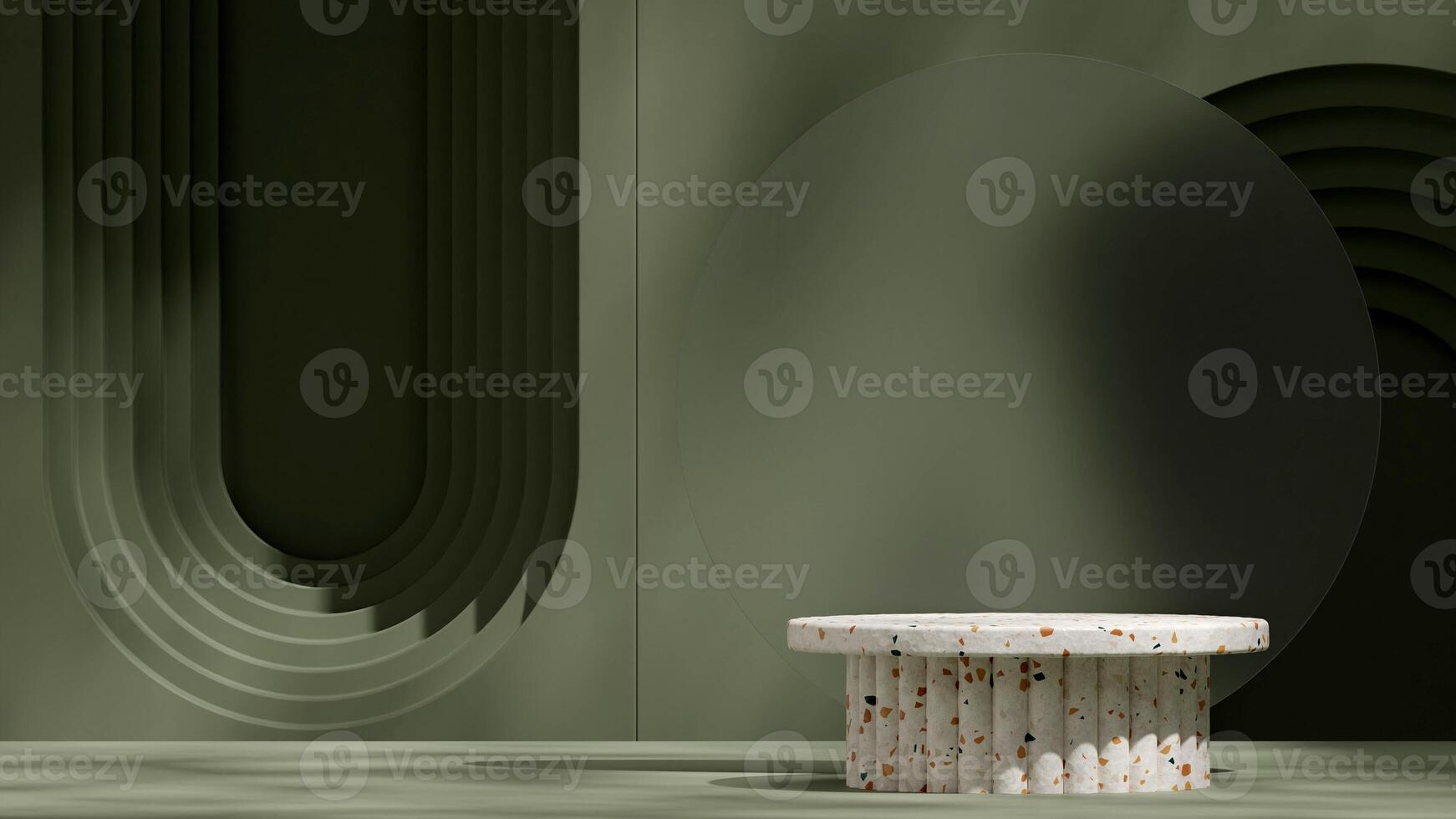 3d rendering mockup natural style terrazzo texture podium in landscape with glass and green wall photo