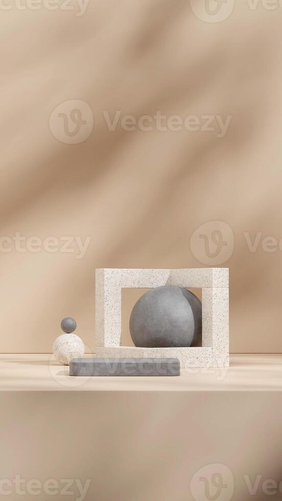 Minimal scene of concrete and terrazzo texture podium and sphere 3d render mockup in portrait photo