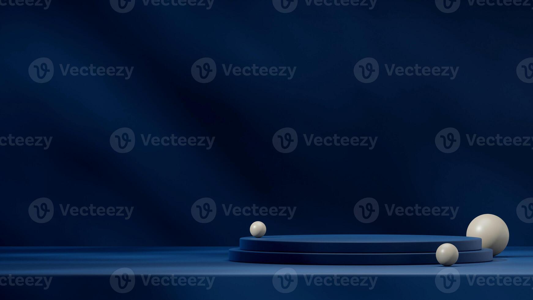 Dark blue scene minimal podium with green sphere 3d rendering mockup in landscape layout photo