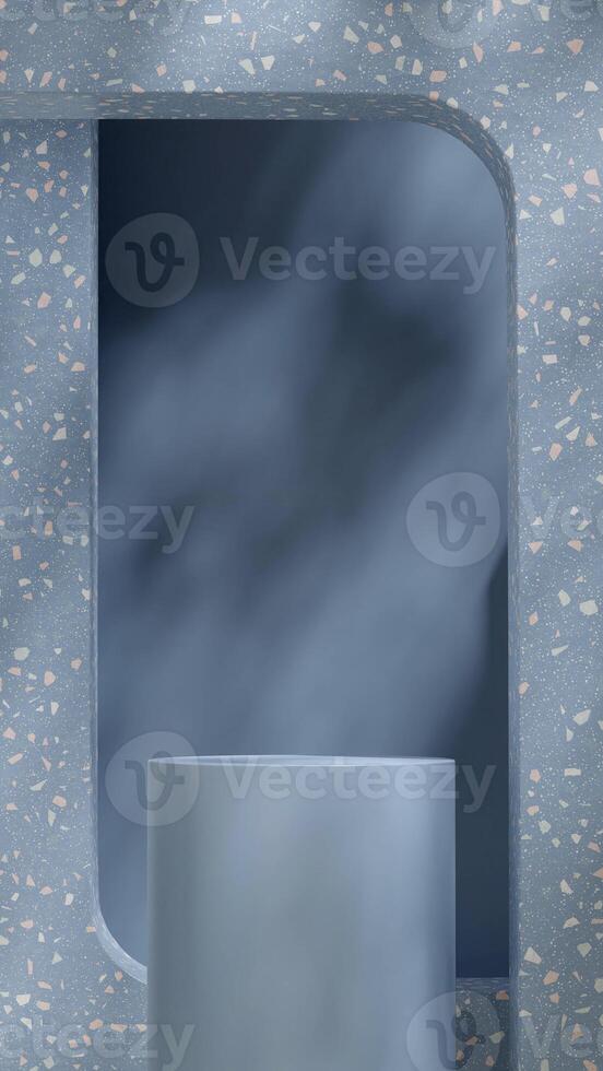 Portrait layout of terrazzo texture frame background 3d rendering mockup scene blue color podium photo