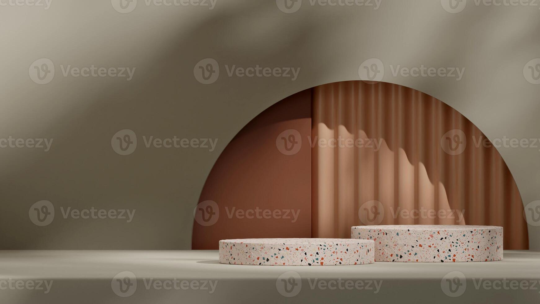 3d rendering mockup template terrazzo texture podium empty scene product placement in landscape photo