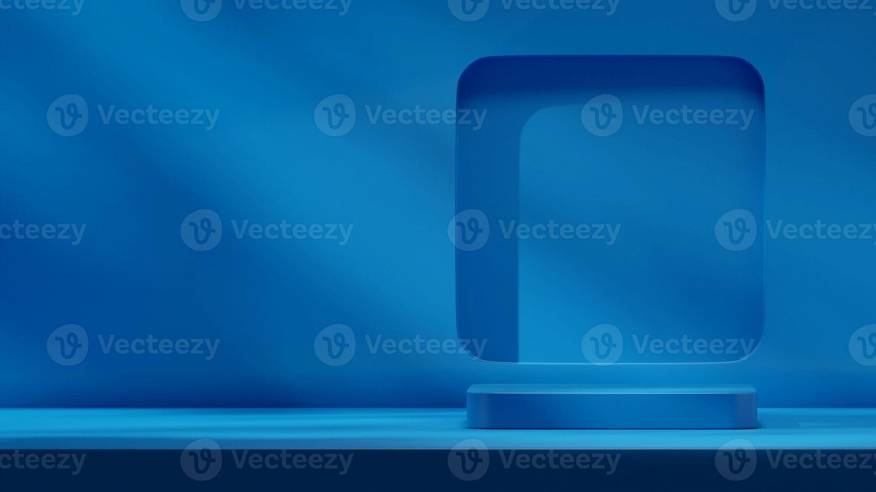 Minimal empty scene 3d rendering template mockup dark blue podium in landscape layout photo