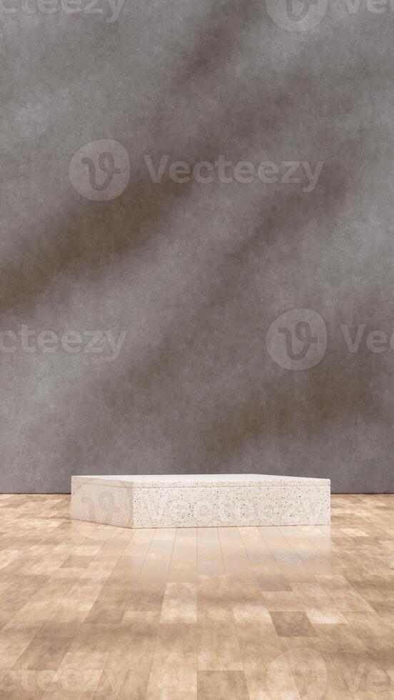 Portrait layout wood floor and concrete wall texture 3d rendering template mockup terrazzo podium photo