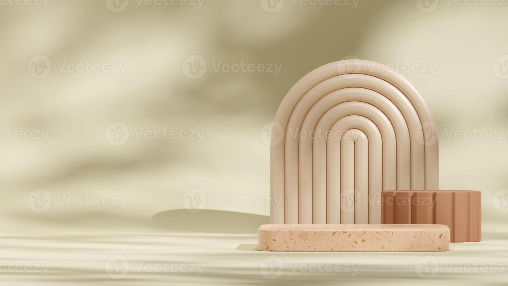 Mockup template brown terrazzo texture podium in landscape with brown arch and pillar 3d rendering photo
