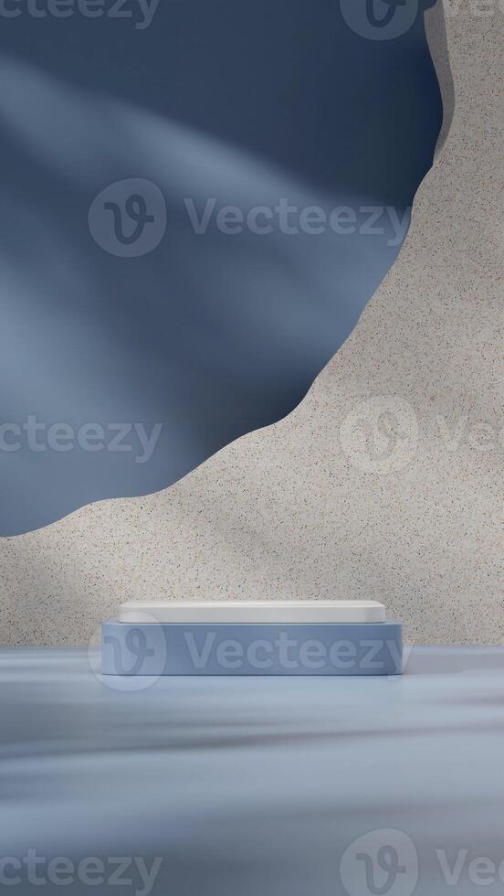 3d rendering mockup white and blue empty podium in portrait with terrazzo texture background photo