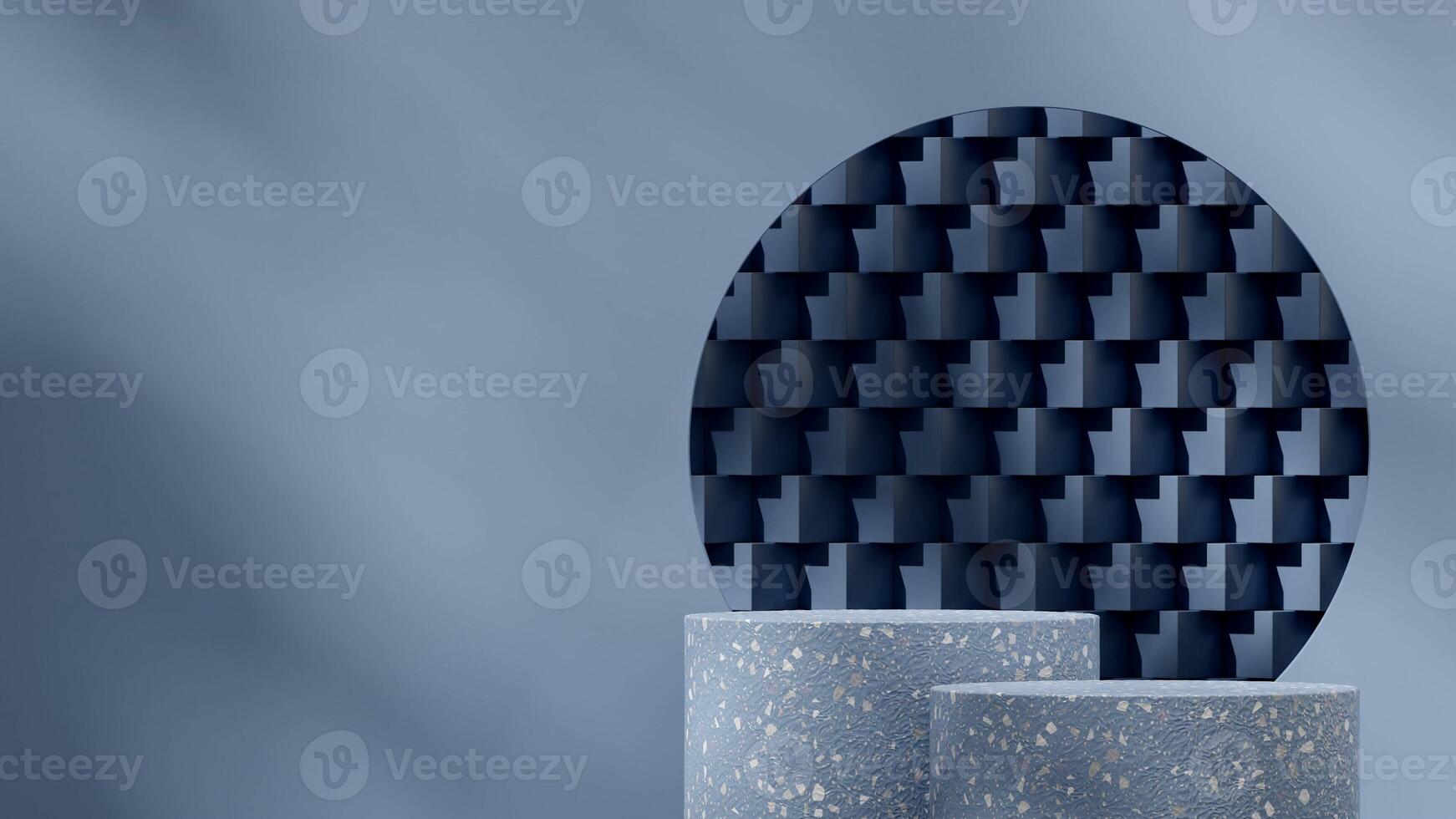 3d rendering template mockup of blue terrazzo texture podium in landscape with circle background photo