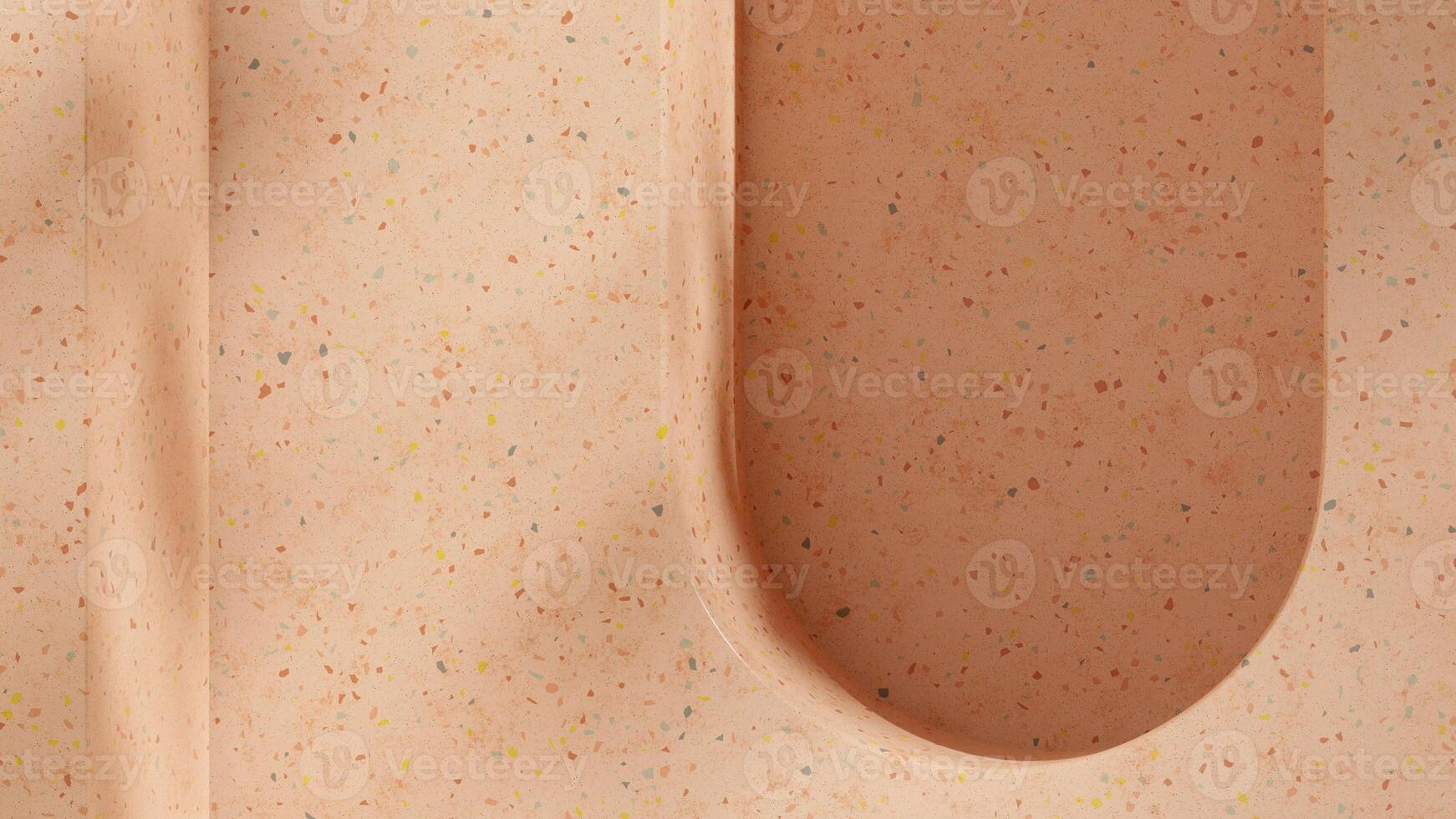 Minimal 3d rendering mockup scene of upside down arch brown terrazzo empty space in landscape photo