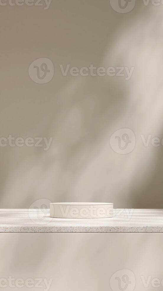 3d rendering mockup scene minimal gray podium in portrait with terrazzo texture table and gobo photo