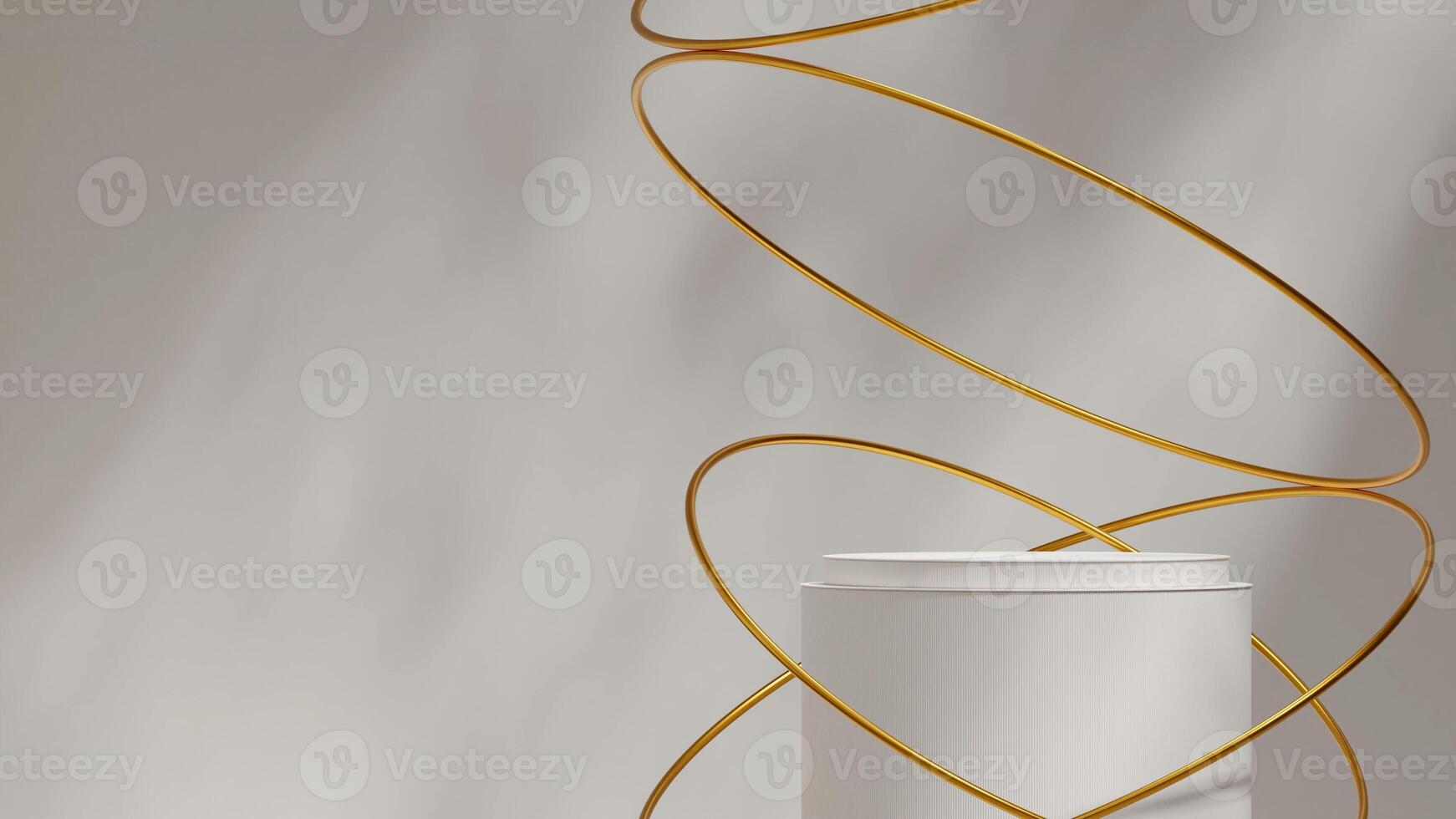 Floating gold ring decor white podium 3d rendering mockup in landscape with minimal background photo