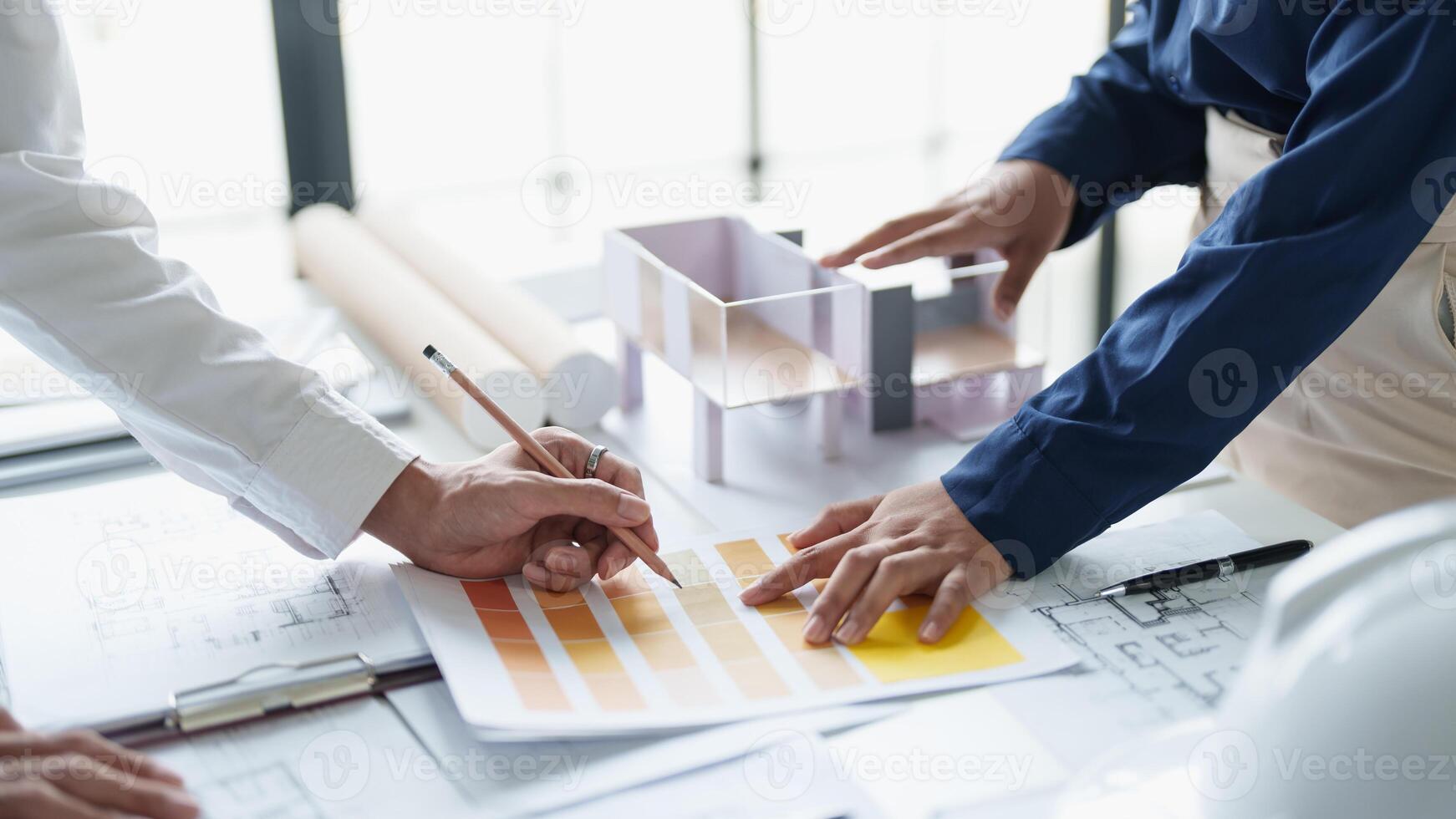 Architecture drawing on architectural Creative project business architecture building construction Industrial engineering Achievement Planning Design on blueprint eco Concept photo