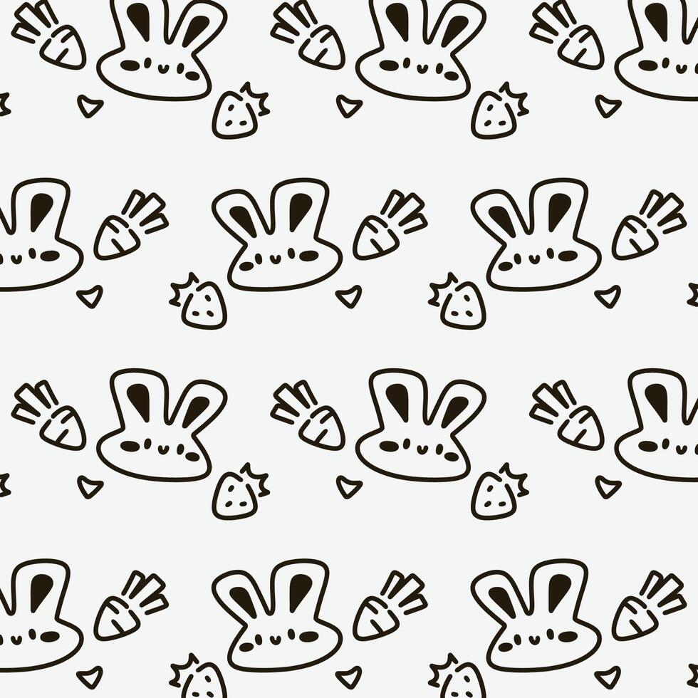 Cute Bunny and Carrot Pattern. Adorable Hand Drawn Bunny Design. vector