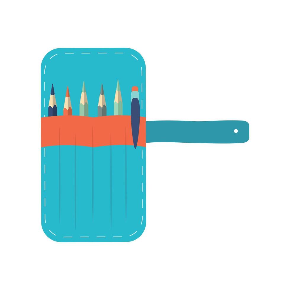 Roll Up Pencil Case with stationery in cartoon style. Trendy modern illustration isolated on white background vector